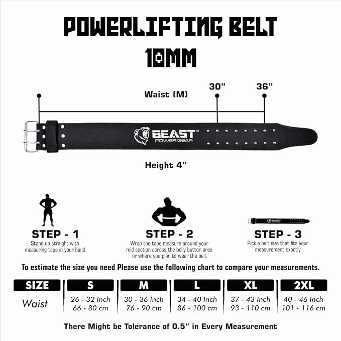 Beast Power Gear Weight Lifting Belts - Free Strap 4” Wide 10mm Thick for Weightlifting Bodybuilding Powerlifting Belt Superior Back Support Gym Belts for Men Women