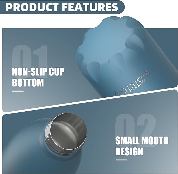 WATERSY Stainless Steel water bottles,17oz/500ml Insulated Water Bottle | Smog Blue metal water bottle Keeps Drink Cold and Hot,BPA Free kids water bottles for School,Gym,Travel ,Sports