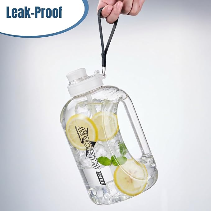 Doseno Gallon Water Bottle, 95 oz Sports Water Jug With Straw and Strap | White 2.8 L large water bottle has a measuring scale and portable handle for daily drinking, gym sessions and outdoor use.