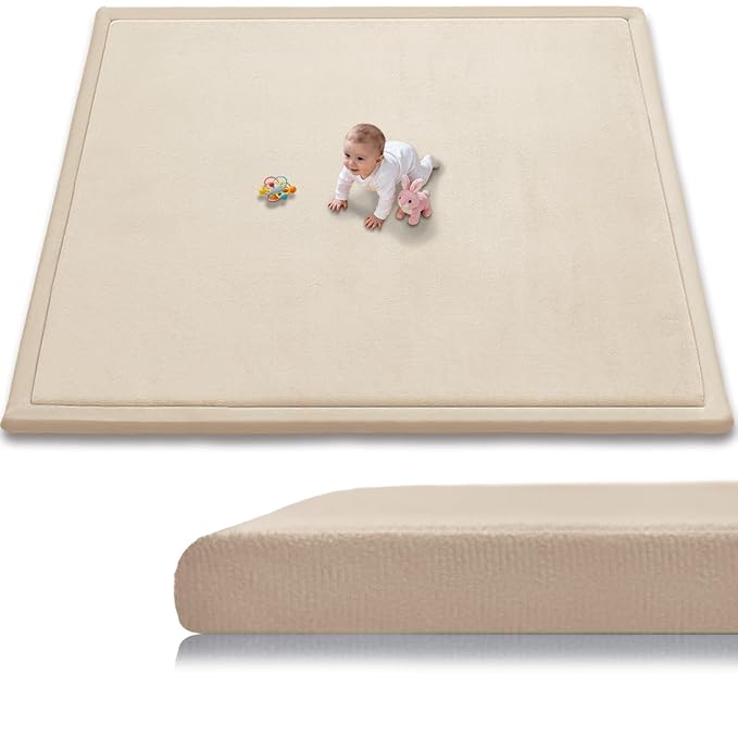Baby Play Mat for Floor, 110'' x 79'' Thicken Foam Soft Padded Playmat for Tummy Time, Playpen Mat for Toddlers Infant Kids, Water-Repellent Coral Velvet, Non-Slip Bottom Safe for Crawling (Brown)