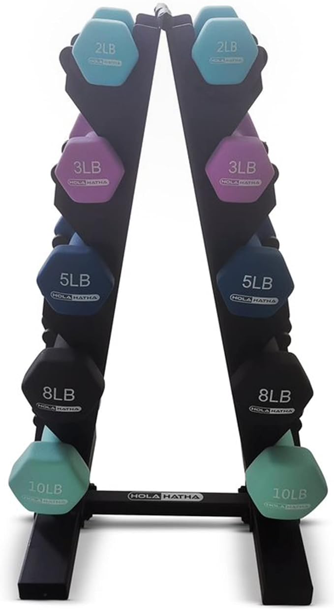 HolaHatha 1, 2 and 3 lb Neoprene Dumbbell Strength Training Weight Set with Rack