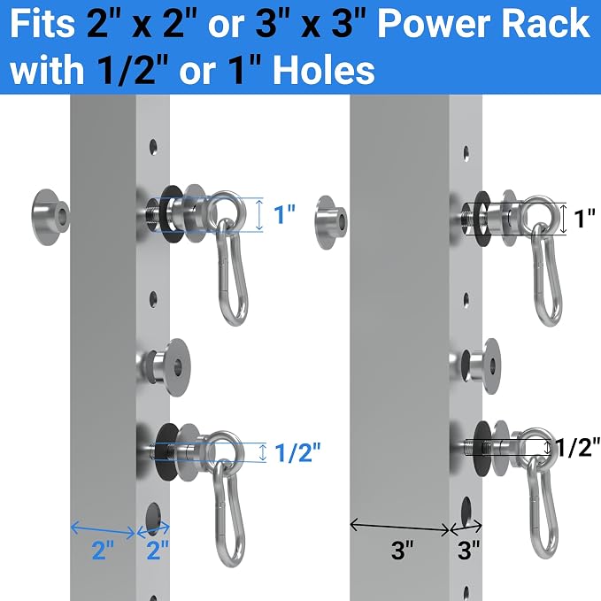 Heavy-Duty Power Rack Attachments, Quick-Install Home Gym Accessories for 2x2, 2x3 & 3x3 Power Racks, Fits 1/2" & 1" Holes