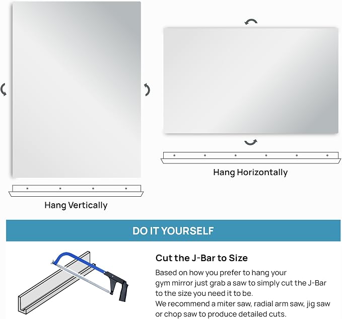 Shatter-Resistant Home Gym Mirror – 48" x 72" – Wall Mount Kit Included – Commercial Grade Safety Full-Length Exercise, Dance, Yoga & Martial Arts Mirror