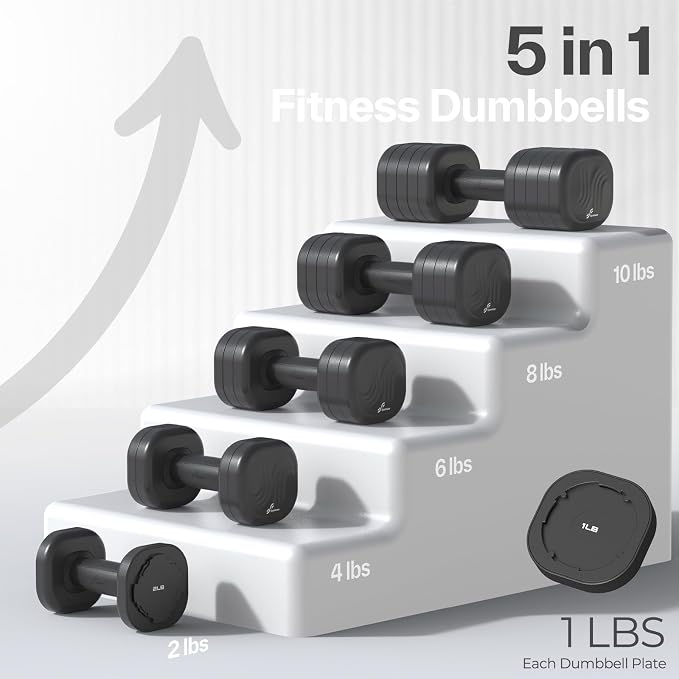Adjustable Dumbbell Set of 2: Sportneer 4 in 1 Free Weights Dumbbells Set for Women, Hand Weights for Women at Home, Available in 5 lb × 2 and 10 lb × 2 Sets with Soft Rubber Handle for Home Gym Exercise Training