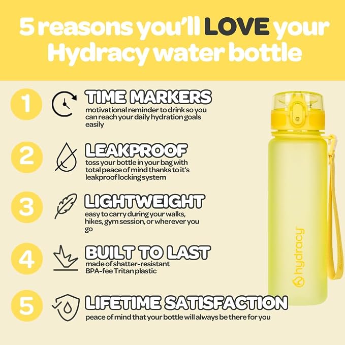 Hydracy Motivational Water Bottle with Time Marker & Fruit Infuser 17 oz | BPA-Free Tritan, Leakproof Flip-Top Lid,No-Sweat Sleeve,Carry Strap,Daily Intake Tracking for Gym,Sports,Outdoors