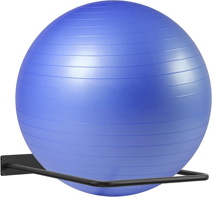 Large Stability Ball Wall Rack - Yoga Ball Storage Rack for Studio, Gym or Home (1 Black)