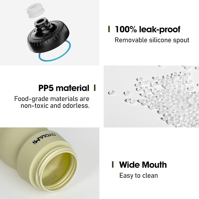 Bike Water Bottle 22oz/650ml Cycling Squeeze Water Bottle BPA Free Leakproof Easy-Squeeze Sports Bottles for Bicycle Gym Camping Hiking Sprout Green