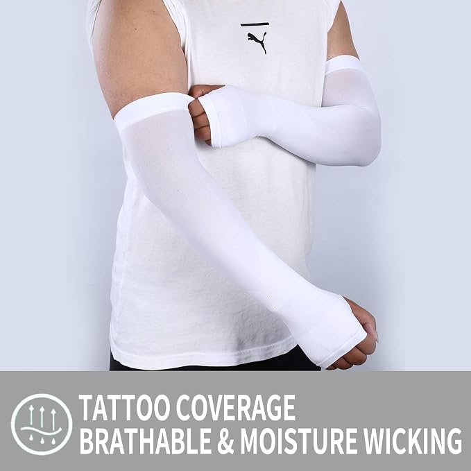 KUHNMARVIN 2 Pairs Arm Sleeves Compression UV Protection Cooling Sun Sleeves Tattoo Cover Up Basketball Arm Sleeves Football