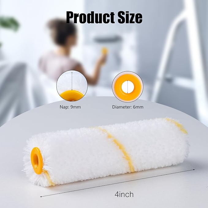 Mister Rui 10 Pieces 4-Inch Small Paint Roller Covers Microfiber Rollers | Mini Microfiber Paint Roller Refills for Painting Walls, Cabinets, Trim, Use with All Paints and Stains, Reusable, 9mm Nap