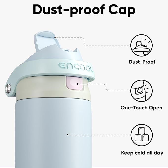 ENCOOL Leakproof Insulated Water Bottle with Straw Dual-Sip Water Bottle Bag-Safe Design for Work, Commute & Gym – Keeps Drinks Cold All Day, 24 oz, Powder Blue