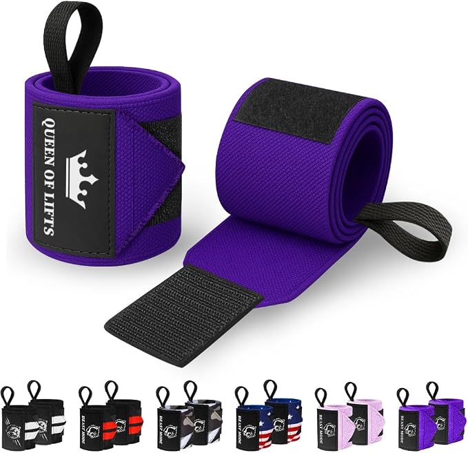 TECEUM Elastic Cotton Weightlifting Wrist Wraps with Thumb Loops, 1 Pair