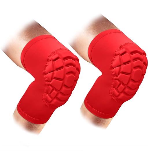 Wrestling Knee Pads Short Knee Sleeve, 2 Pcs Knee Compression Sleeve for Football, Basketball, Volleyball(Red_S_2 Pcs)