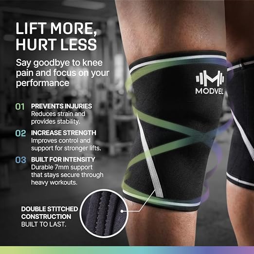 Modvel Strength 7mm Knee Sleeves (Pair) for Weightlifting & Powerlifting (USPA, IPL Approved) | High-Performance Knee Compression Support For Squats, Weight Lifting - Men and Women