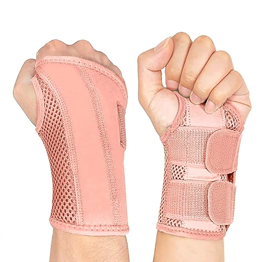 NuCamper Wrist Brace for Carpal Tunnel Night Wrist Support Left Hand Pink | Wrist Splint for Men Women, Tendonitis Arthritis Pain Relief,Adjustable Compression Hand Braces, Sleeping, Office Work Typing