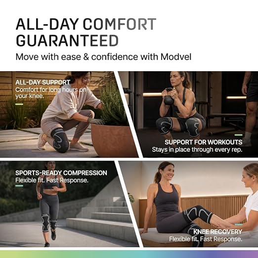 Modvel 2 Pack Knee Brace for Women - Knee Support for Walking, Knee Compression Sleeves for Pain Relief, Knee Sleeves for Women, Knee Brace for Sports, Workouts & Arthritis