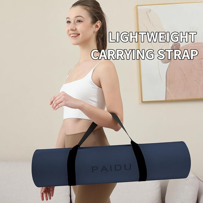 PAIDU POE Yoga Mat （10mm）Extra Thick Fitness Mat 72"x24" with Carry Strap | Non-slip, tear-resistant and suitable for all ages, perfect for yoga, Pilates, home gym and full-body workouts.