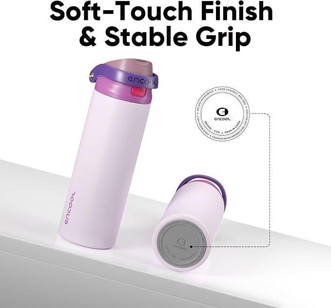ENCOOL Leakproof Insulated Water Bottle with Straw Dual-Sip Water Bottle Bag-Safe Design for Work, Commute & Gym – Keeps Drinks Cold All Day, 32 oz, Purple Cabbage