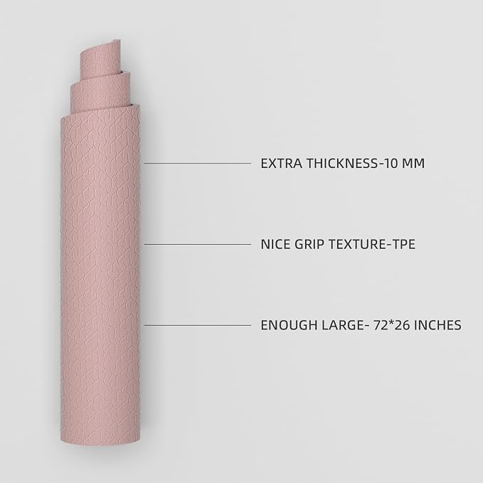 TPE Yoga Mat 72"x26"x0.4" Thick Non Slip Exercise Fitness Mat | Thick Cushioning Yoga Mat | Non Slip Exercise Mat | Pilates & Workout Mat | Home Gym Fitness Equipment