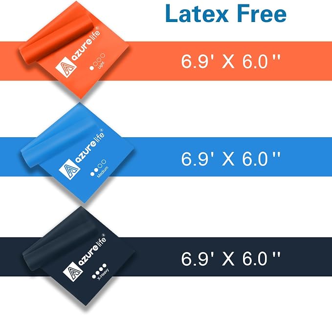 A AZURELIFE Resistance Bands,Professional Long Non-Latex Elastic Stretch Bands,Exercise Bands for Physical Therapy, Yoga, Pilates, Rehab, at-Home or The Gym Workouts, Strength Training