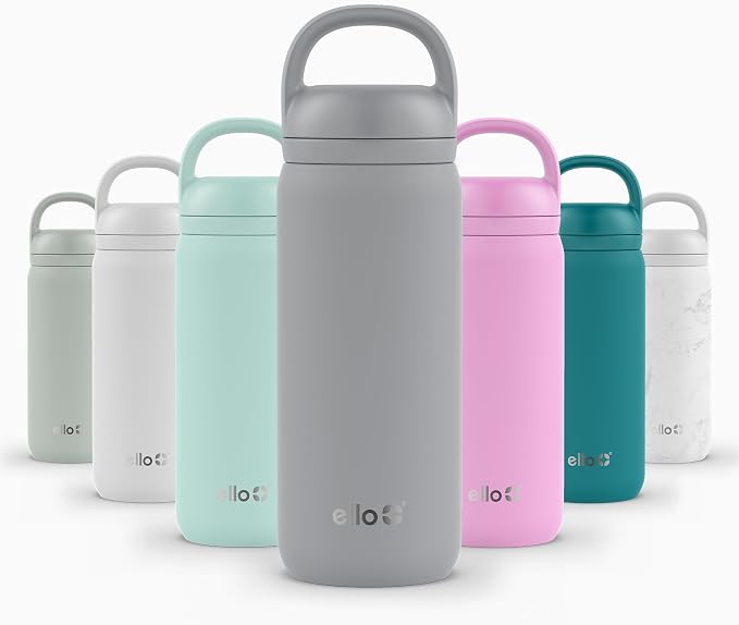 Ello Cooper Twist 18oz Insulated Stainless Steel Kids Water Bottle, Gray | Leakproof kids water bottle with chug lid and carry loop. BPA-free, keeps drinks cold 23 hours, backpack friendly for school.