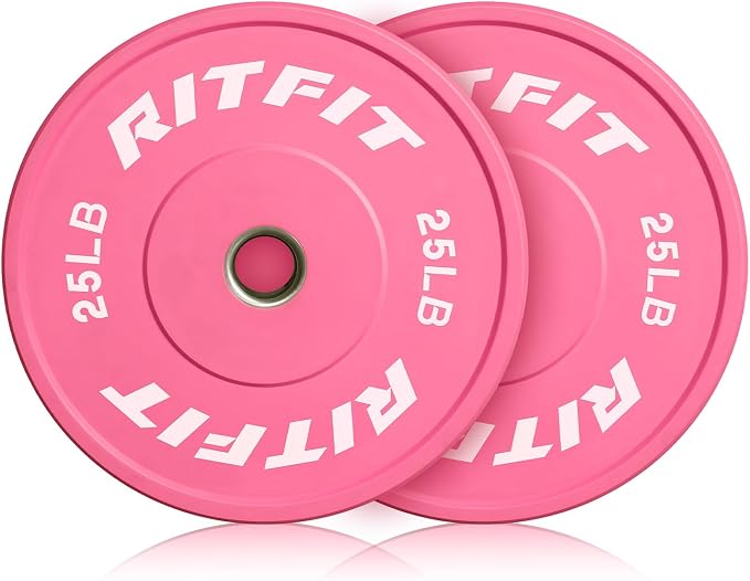 RITFIT Pink Olympic Bumper Plates with Steel Insert for Home Gym | High-Density Rubber with Low Bounce, 2-Inch Olympic Bore with Steel Insert, Pink Color for Strength Training
