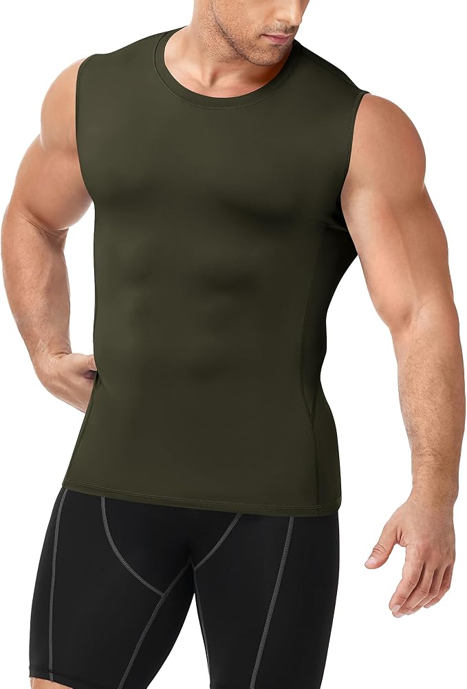 Men's Compression Shirt Sleeveless Athletic Workout Tank Tops Quick Dry Muscle Undershirts for Gym Running
