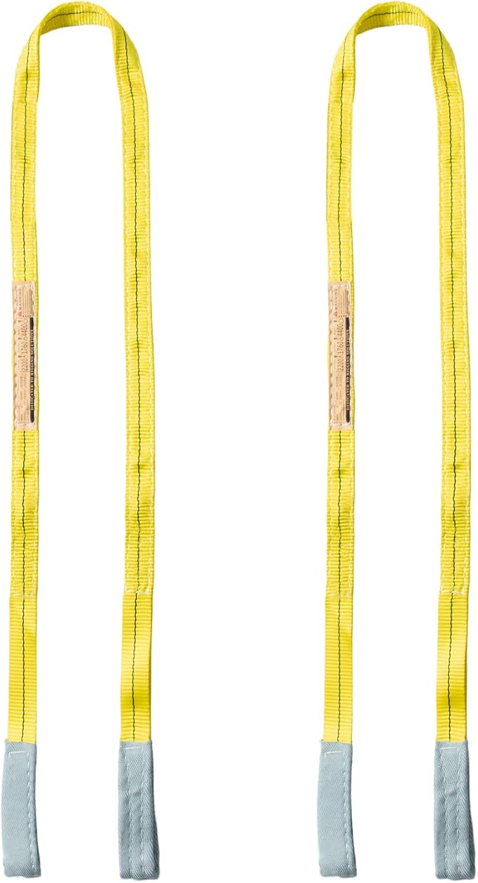 Polyester Web Sling Lifting Straps, 2 Pack 6.5 FT x 1 in Eye and Eye Lifting Slings, Flat Rigging and Hoist Straps, WLL 2200 lb Vertical, 1760 lb Choker, 4400 lb Basket