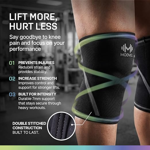 Modvel Strength 7mm Knee Sleeves (Pair) for Weightlifting & Powerlifting (USPA, IPL, IWF & USAW Approved) | High-Performance Knee Compression Support For Squats, Weight Lifting - Men and Women