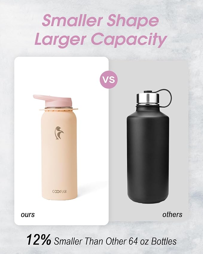 Coolflask 40 oz Water Bottle Insulated Stainless Steel with Strap | Metal Water Flask with Straw & Spout Lids, Triple-Wall, Cold 48+h, Dishwasher Safe, Leakproof, BPA-Free, for Gym & Hiking