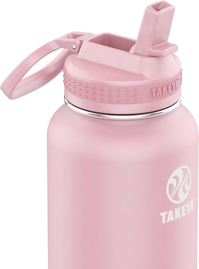 Takeya 32 oz Actives Stainless Steel Water Bottle with Straw Lid – Leakproof, Double-Wall Insulated, Keeps Drinks Cold 24 hrs/Hot 12 hrs, BPA-Free, Powder-Coated, Gym & Travel, Blush