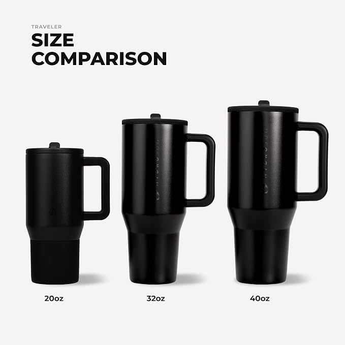 HydroJug Traveler 32oz, Insulated Tumbler with Handle & Straw, Black