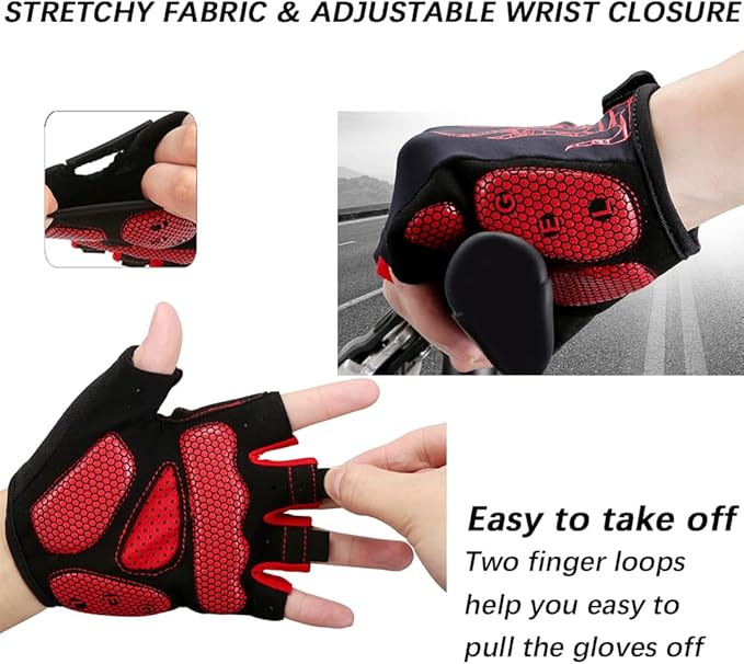 Cycling Gloves Bike Bicycle Gloves, Half Finger 5MM Gel Anti-Slip | Biking Gloves for Men Women Gym workout exercise Motorcycle Hiking Rowing Outdoor Sports