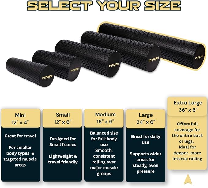 Foam Roller for Muscle Massage, Stiff Back Pain Relief, Physical Therapy, Deep Tissue, Exercise Equipment for Home Gym, Stress, Yoga, Pilates for the Fit Citizen (Black, XL 36 x 6 inches)