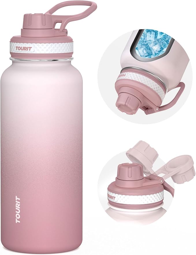 TOURIT 32 oz Insulated Stainless Steel Water Bottles, Rose red | Double-wall vacuum thermal flask with top handle, leakproof & BPA-free design for sports, gym, hiking & travel use