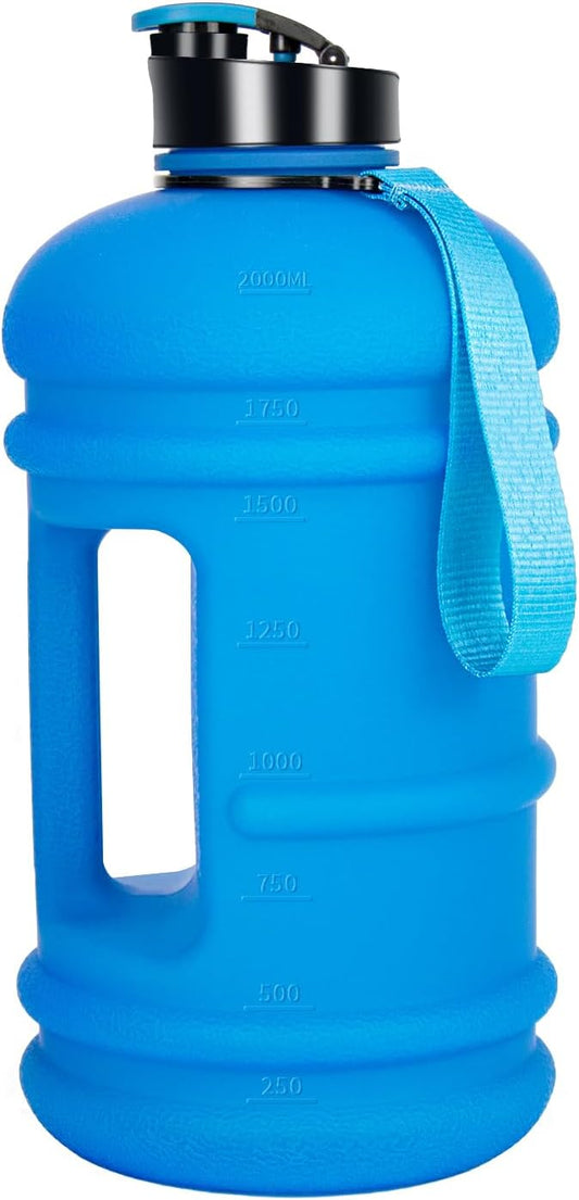 TOOFEEL 2 Liter Water Bottles - Half Gallon BPA Free - Ideal for Gym, Reusable Large Water Bottle with Measurements Marked - 74 oz Matte Blue