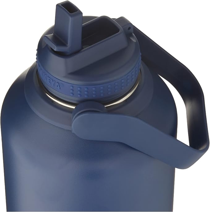 Takeya 64 oz Actives Stainless Steel Water Bottle with Straw Lid – Leakproof, Double-Wall Insulated, Keeps Drinks Cold 24 hrs/Hot 12 hrs, BPA-Free, Powder-Coated, Gym & Travel, Midnight Blue