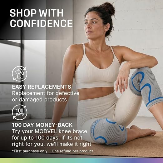 Modvel 2 Pack Knee Brace for Women - Knee Support for Walking, Knee Compression Sleeves for Pain Relief, Knee Sleeves for Women, Knee Brace for Sports, Workouts & Arthritis