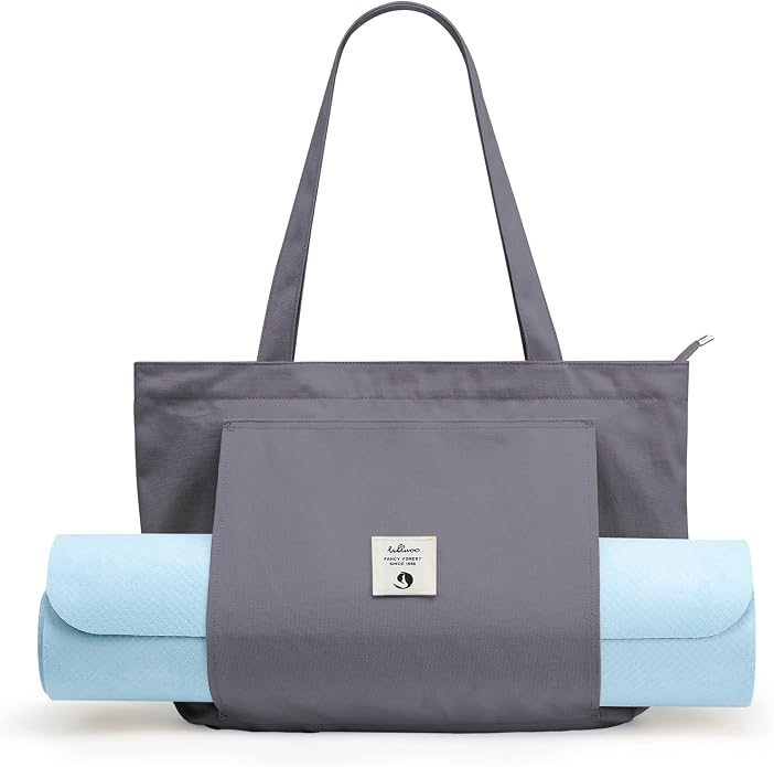 WLLWOO Yoga Mat Carrier Bag for Women Canvas Carryall Tote Gym Pilates | Large Holder Zipper Shoulder for Beach Travel Workout Fitness Office