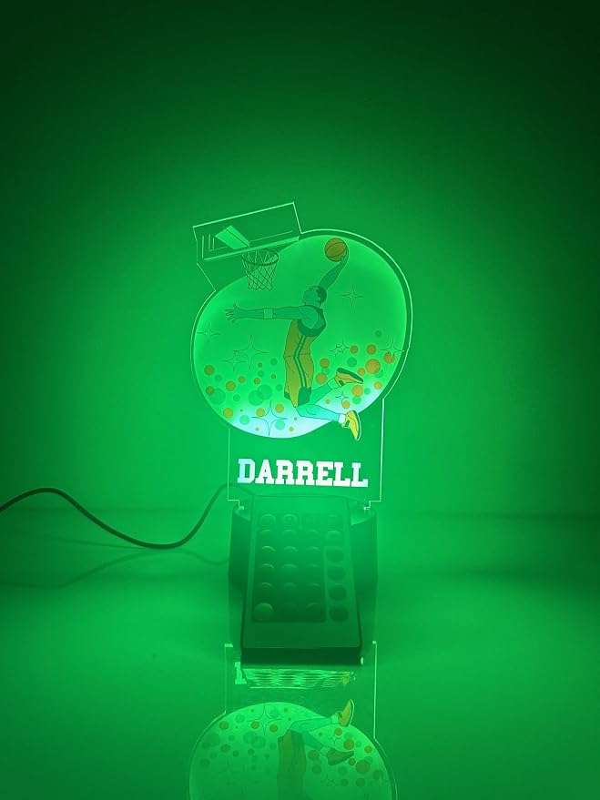 MIRROR MANIA American Basketball Sports Fan Player Dunking Slam Dunk Shot Team Sports Themed Ball Lamp Night Light LED Personalized Free Name B-Ball Room Decor 16 Color Options, Made in America!