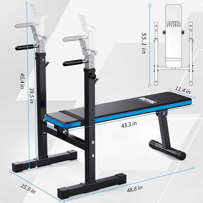 Adjustable Weight Bench with Barbell Rack, Weight Lifting Bench Press for Home Gym, Strength Training Workout Bench, 48.8"D x 25.9"W x 45.4"H