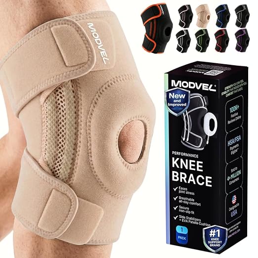 Modvel Knee Brace with Side Stabilizers & Patella Gel Pads for Pain Relief and Joint Support Breathable, Non-Slip Compression Sleeve for Men & Women, Arthritis, Meniscus, ACL Recovery