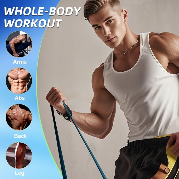 WHATAFIT Resistance Bands, Pull Up Assist Bands with Handles, Door Anchor | Natural Latex Rubber, Progressive Tension, Exercise Loop for Full-Body Fitness, Portable Gym Bag, Warm-Up & Stretch