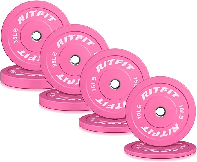 RITFIT Pink Olympic Bumper Plates with Steel Insert for Home Gym | High-Density Rubber with Low Bounce, 2-Inch Olympic Bore with Steel Insert, Pink Color for Strength Training