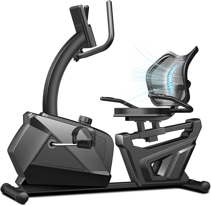 CURSOR FITNESS Recumbent Exercise Bike, Quiet Recumbent Stationary Bike for Adults & Seniors, Magnetic Stationary Bike with 16-Level Resistance, Supports 350LB, Heart Rate Handle & LCD Display