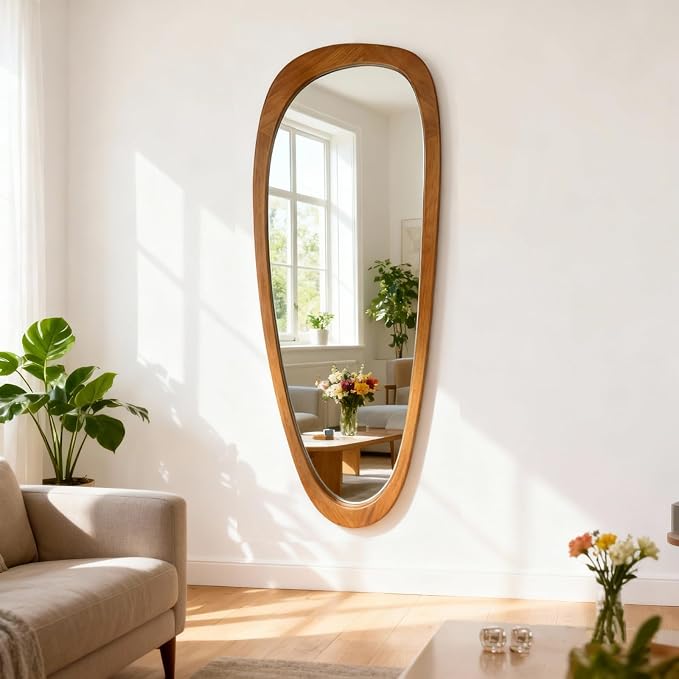 BOMINICA Full Length Irregular Wall Mirror, 60" x 22" Wooden Full Body Mirror Wall Mounted, Large Decorative Floor Mirror for Living Room, Bedroom, Entryway, Farmhouse, Home Decor