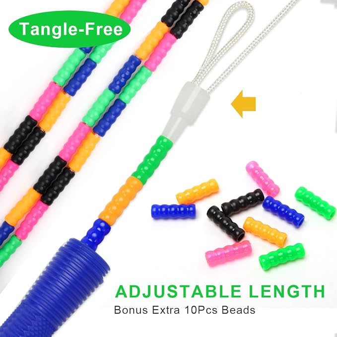 Coolrunner 16 FT Long Jump Rope(2 PACK), Double Dutch Jump Ropes, Soft Beaded Skipping for Kids Adults, Plastic Segmented Long Enough for 4-5 Jumpers