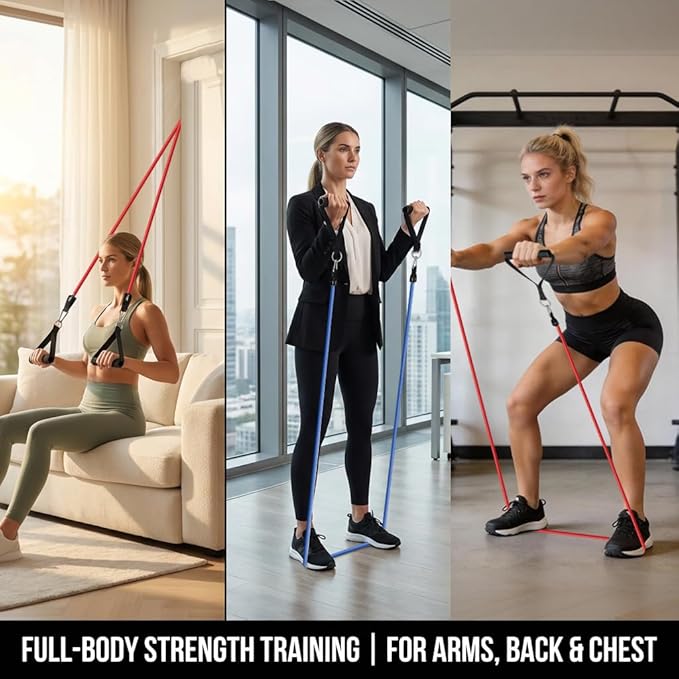 VEICK 10-150LBS Resistance Bands with Handles, Ankle Straps, Door Anchor | Accredited Lab Certified, 100% Natural Latex, Versatile for Yoga, Pilates, Strength, Home Gym