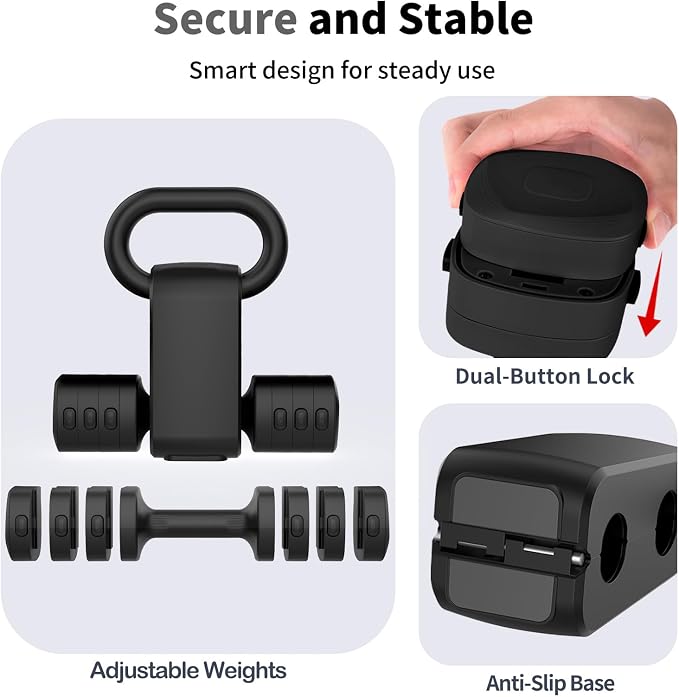 Hezeyferg Adjustable Dumbbell Set, 2-in-1 Hand Weights with Kettlebell Form | 4-Level 2.2-5.5lb Each, Dual-Button Locking, for Women Men Beginners Home Gym, Portable & Space-Efficient, Full Body Workout