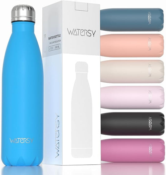 WATERSY Stainless Steel water bottles,17oz/500ml Insulated Water Bottle | Blue metal water bottle Keeps Drink Cold and Hot,BPA Free kids water bottles for School,Gym,Travel,Sports