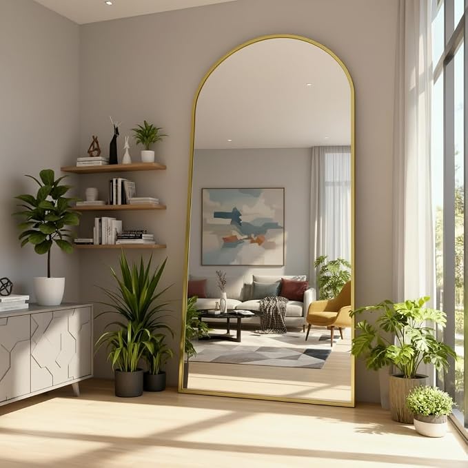 Arched Full Length Mirror 76"x34" Gold | Aluminum Frame Shatterproof Glass, Freestanding Leaning Wall Mounted Mirror for Bedroom Living Room Entryway, Modern